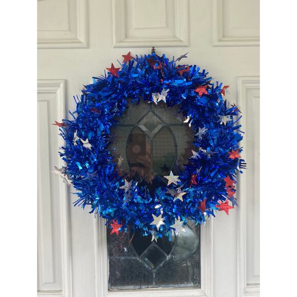 DIY Red White Silver Patriotic Tinsel Garland Summer Wreath Base Frame Form - Picture 1 of 4